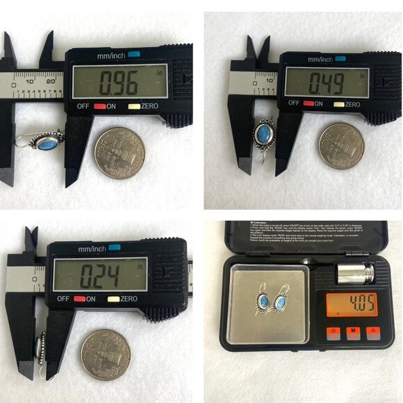 Sterling Silver 925 Oval Blue Denim Lapis Scrollwork Dangle Kidney Wire Earrings - Picture 10 of 16